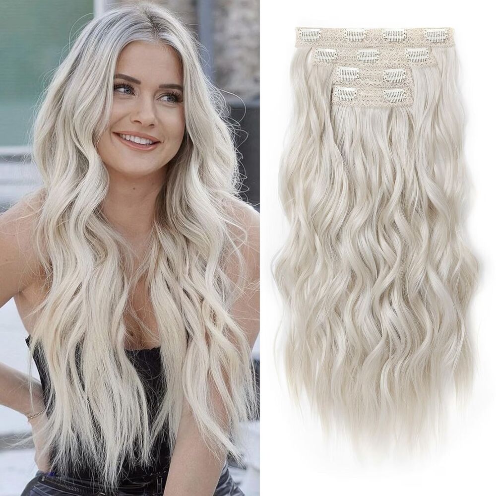 Clip in 4PCS Blonde Hair Extensions 24" Thick Long Beach Waves, 18B-208H002